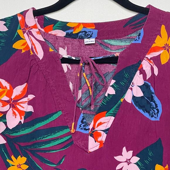Old Navy Shift Dress Tropical Floral Sundress Sleeveless Tie V Neck Purple M - Picture 3 of 10